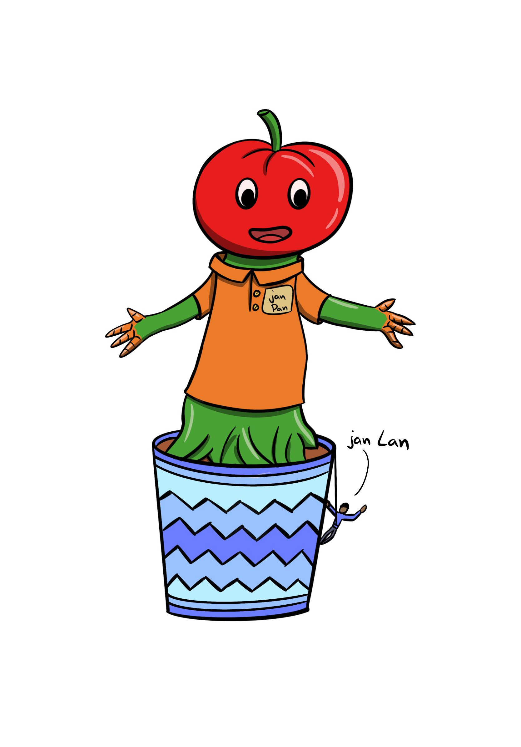 drawing of someone climbing a vegetable