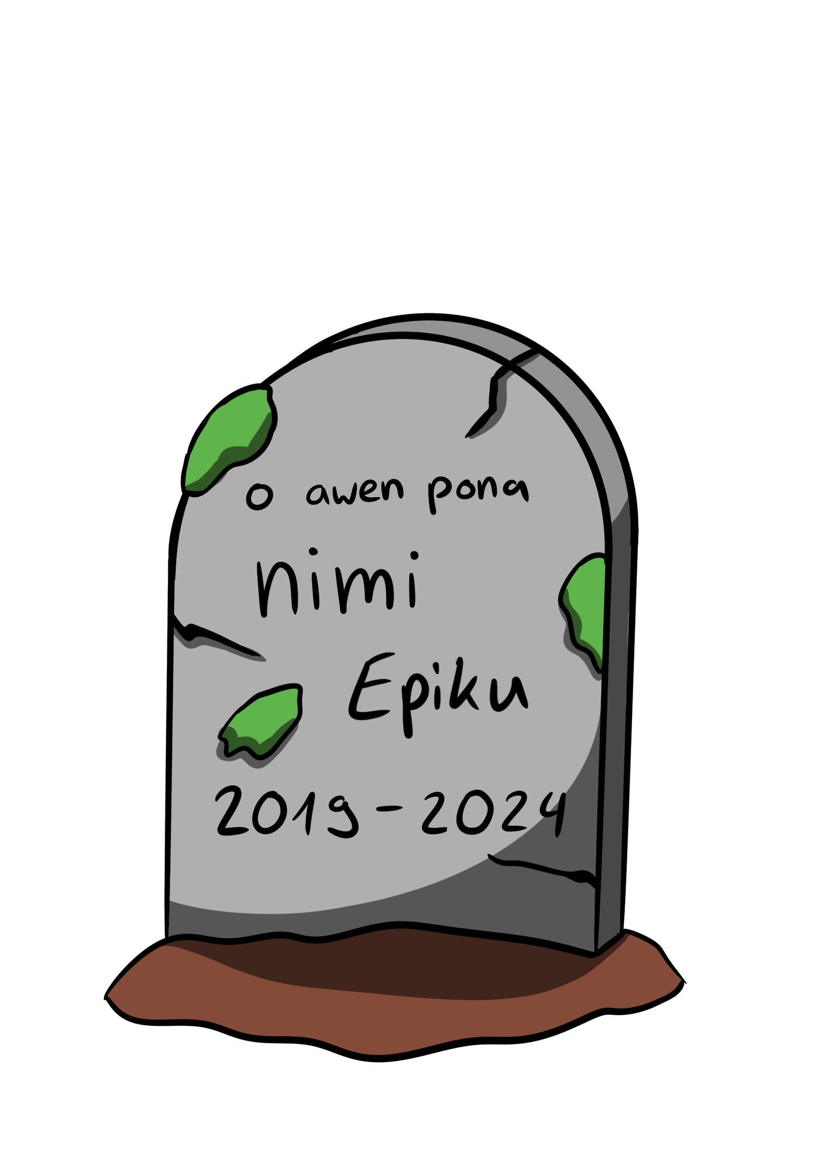 drawing of a grave, with epitaph of 'nimi Epiku'