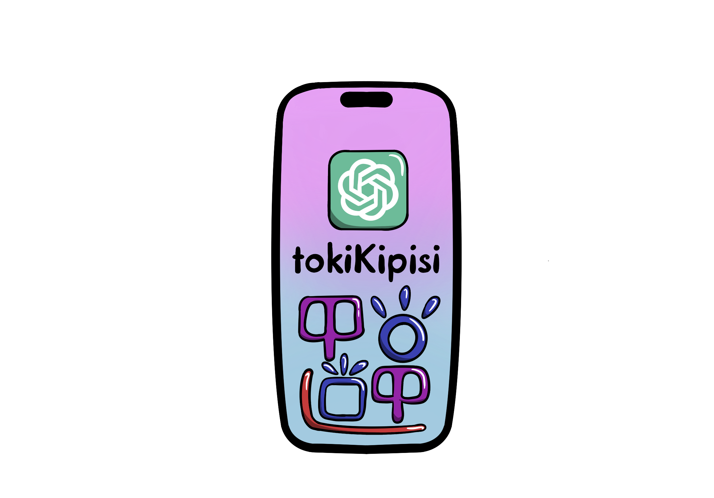 drawing of a phone displaying toki Kipisi