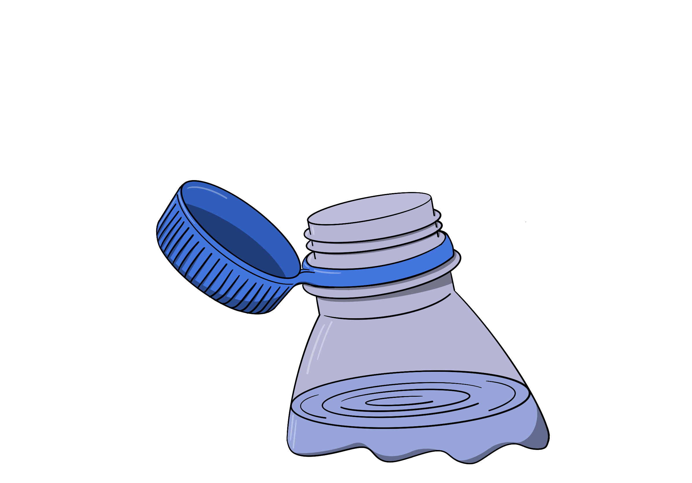 drawing of plastic water bottle with cap open